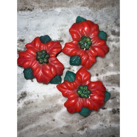 Vintage Christmas Candles Floating Poinsettias Candles 3" Set Of 2 With A Bonus - Picture 6 of 6